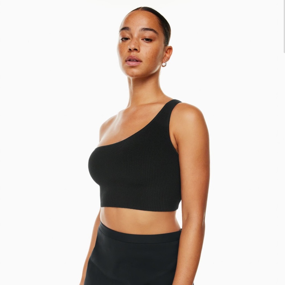 Aritzia Babaton Sculpt Knit One Shoulder Cropped Tank Size XS in Black